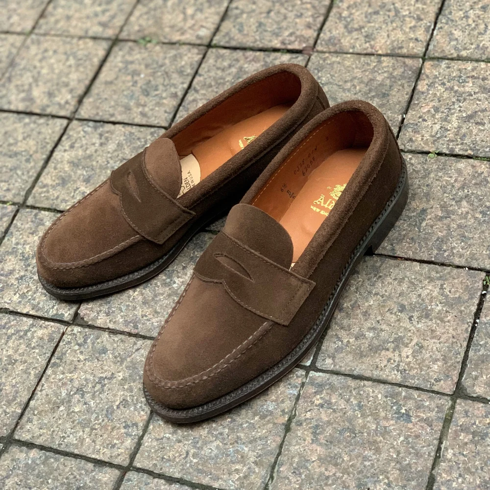 Alden 6245F 7D suède brown 6245F Unlined Leisure Handsewn Penny Loafer in Dark Brown